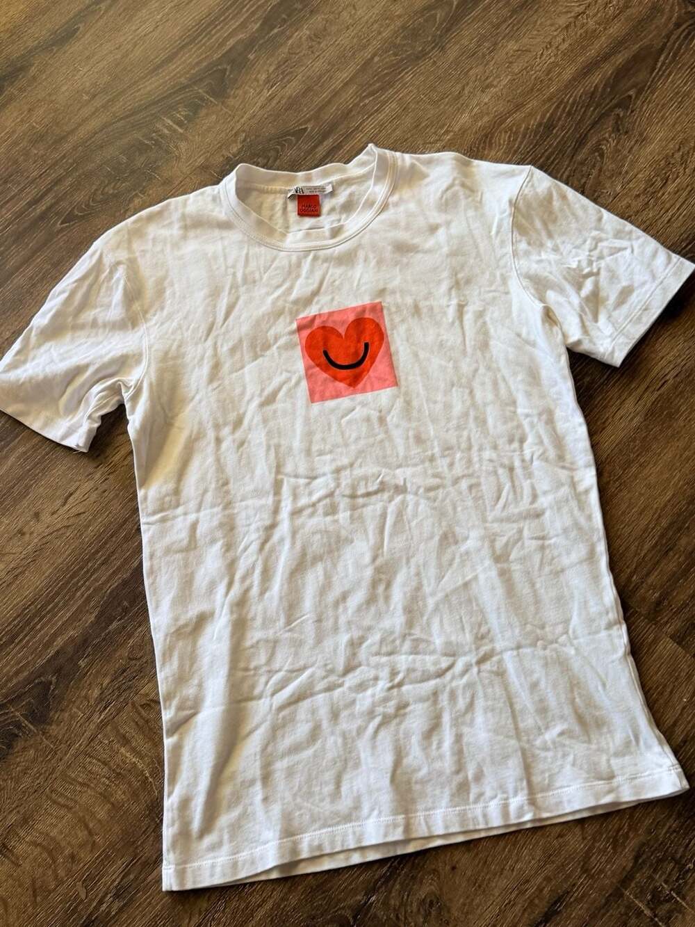 Zara x Marco Oggian White Graphic Tee T-Shirt with Heart Smile and LOVE Back Pri